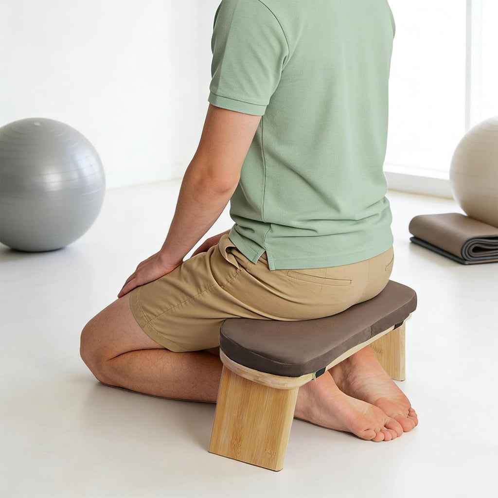 Folding Bamboo Kneeling Meditation Bench, 17.3 x 7.5 x 8.3in | Anti-Slip Feet, Capacity 396Lbs, Portable