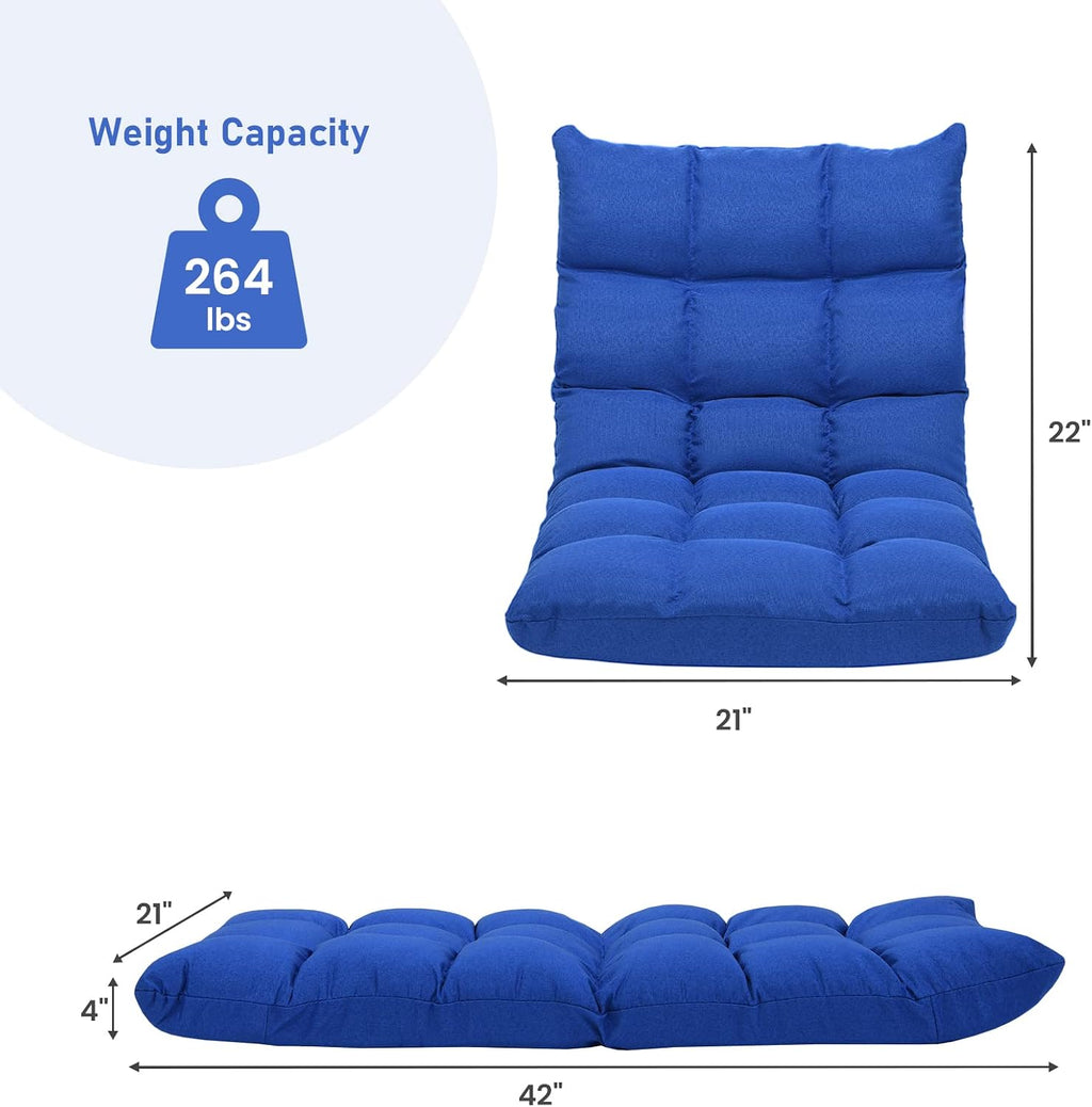 COSTWAY Floor Chair, Folding Gaming Chair with Back Support, 14 Adjustable Positions, Alloy Steel Frame, Lazy Sofa Lounge for Playing Reading Meditating Room Recliner for Adults, Kids (Blue)
