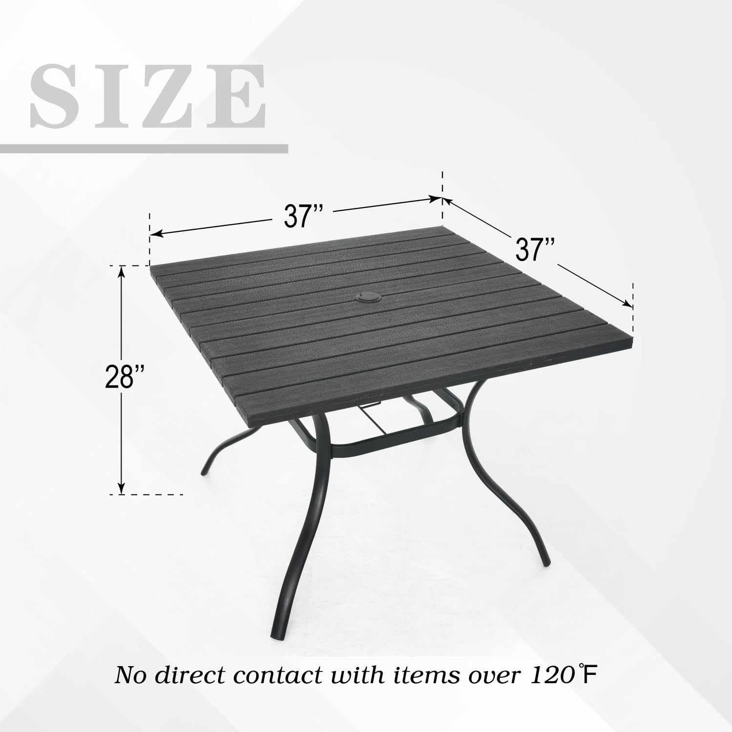 Anmutig Outdoor Dining Table with 1.6" Umbrella Hole, Picnic Table Brown Plastic Square Backyard Bistro Table Outdoor Dining Table for Garden, Poolside, Backyard