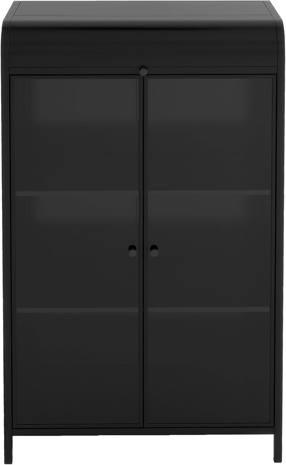 KEIKI 47.6" Tall Kitchen Pantry, Modern 4-Tier Sideboard Buffet Cabinet with Figured Glass Doors & Flip Top & Open Shelves, Industrial Metal Organizer for Living Room & Kitchen