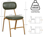 Mid Century Modern Dining Chairs Set of 4, Retro Chair with Faux Leather Upholstered Seat/Backrests & Vintage Distressing Metal Legs & Leg Protectors for Kitchen Dining Room (Dark Green)
