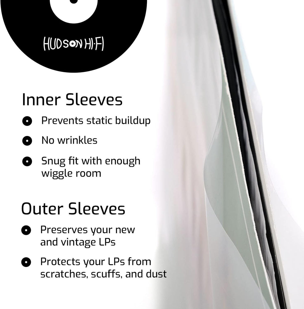 Hudson Hi-Fi 50x Inner & 50x Outer Protective Sleeves for Vinyl & Records Cover Art - Blocks Scratches, Static, Dust, Damage - Acid-Free, Smooth Slide - Fits Single Double Gatefold LP Sleeve