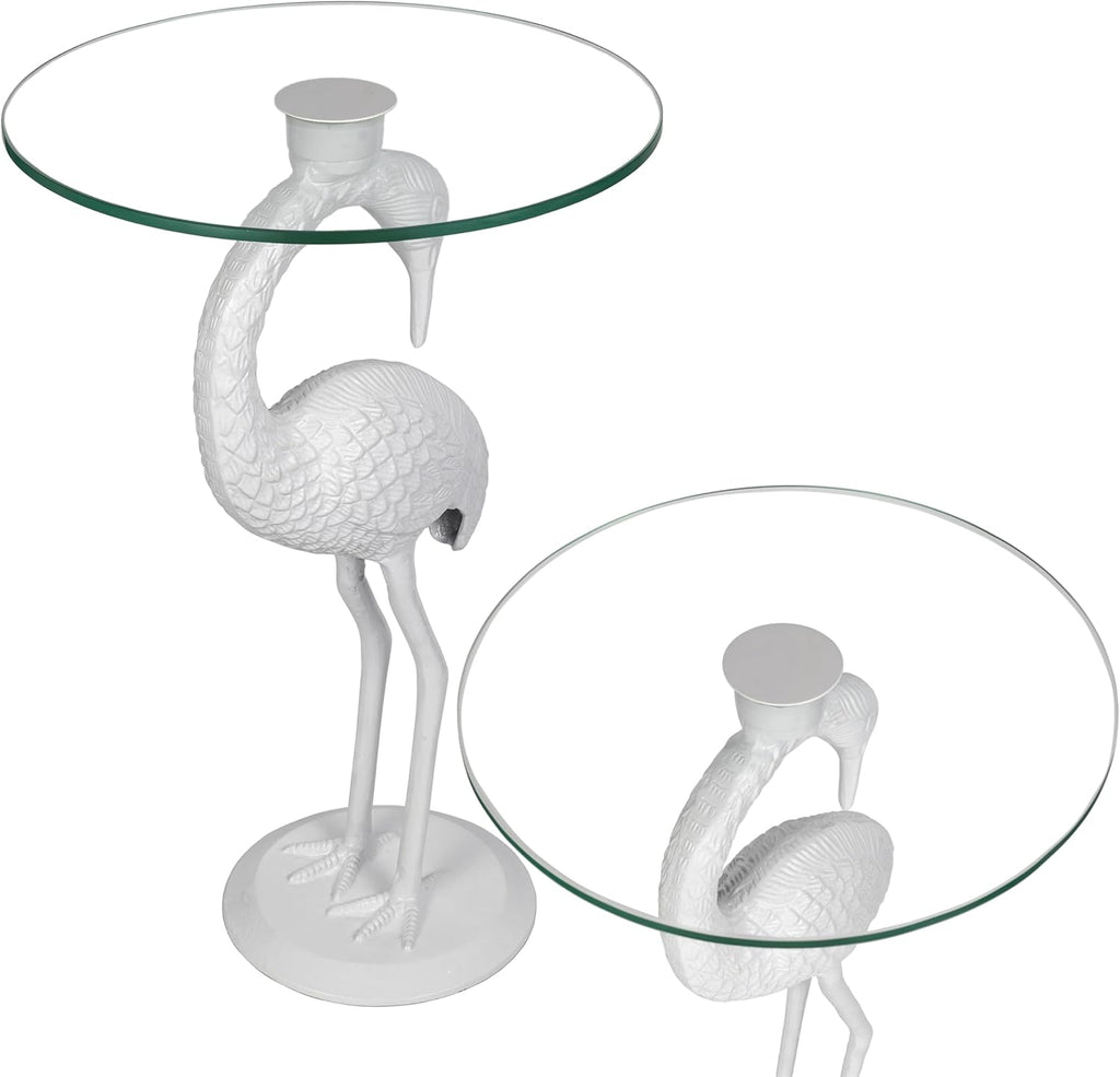 Eyely DNE1006C Maxine 25" Classic Mid-Century Glass Top Flamingo End Table for Living Room, Bedroom, Office, Bathroom, White
