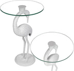 Eyely DNE1006C Maxine 25" Classic Mid-Century Glass Top Flamingo End Table for Living Room, Bedroom, Office, Bathroom, White