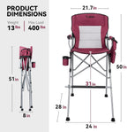 Foldable Directors Makeup Salon High Chair - Portable Camping Bar Height Folding Photoshoot Chairs with Stroage Bag Cup Holder Non-Slip Footrest, Supports 400 lbs Red Tall Director Chair