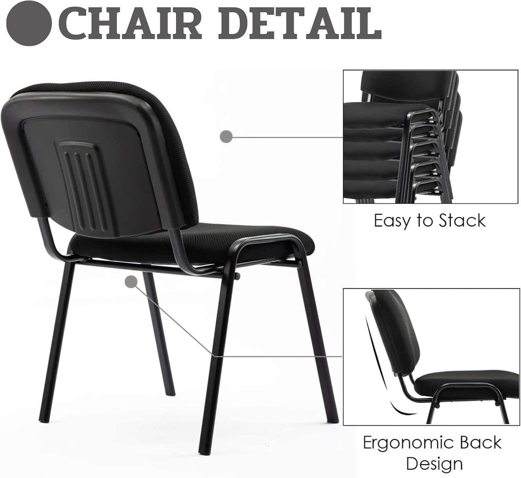 Stackable Chairs, Waiting Conference Room Office Reception Chair Armless Guest Stacking Chair for Breakroom Banquet Lobby Hall Training Room (Mesh-Cushion,Black,5PCS)