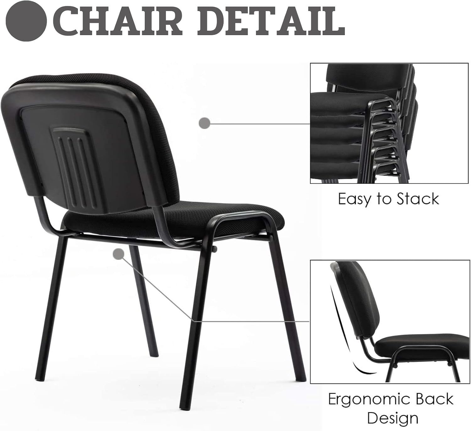 Stackable Chairs, Waiting Conference Room Office Reception Chair Armless Guest Stacking Chair for Breakroom Banquet Lobby Hall Training Room (Mesh-Cushion,Black,5PCS)