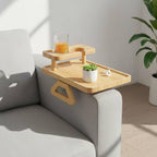 Expandable Armrest Table Bamboo Couch Clip Double Layer Surface with Stable Non Slip Pads Suitable for Office Living Room Family Room