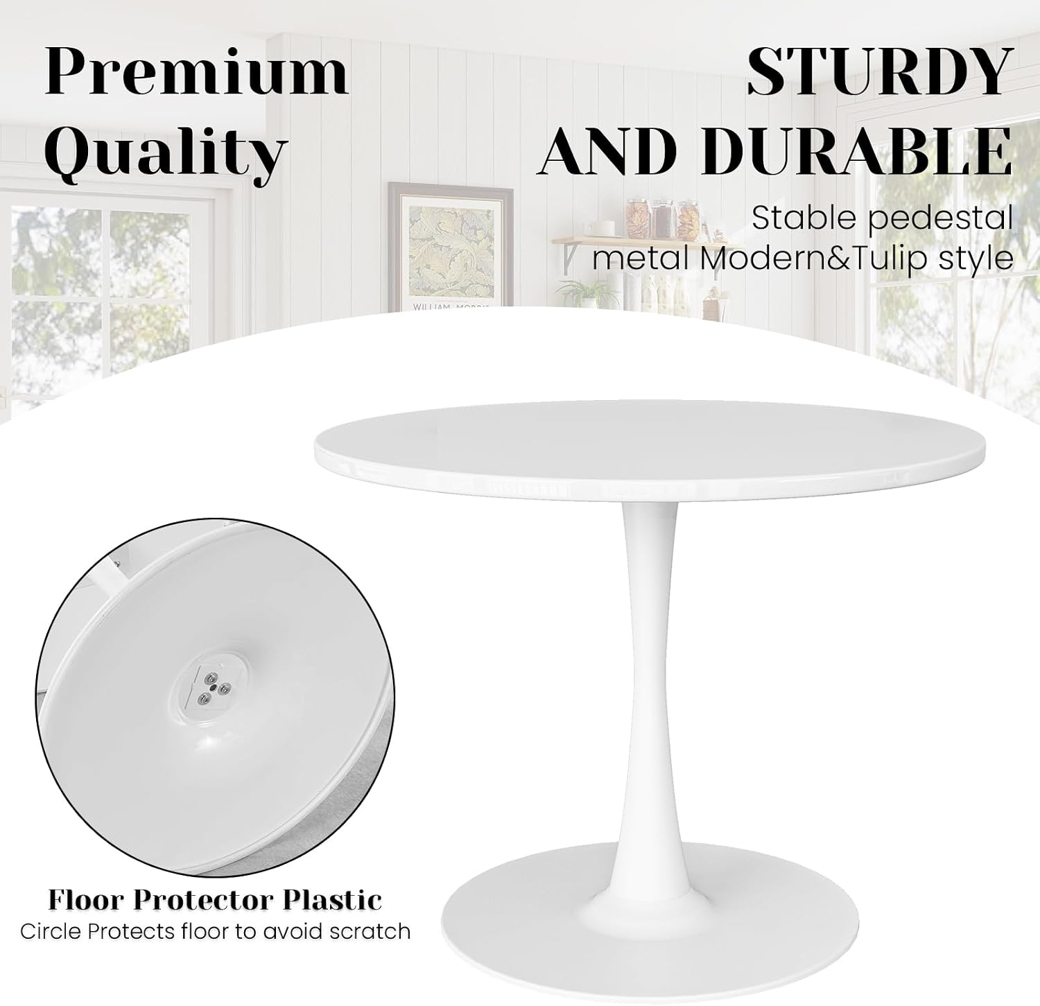 DKLGG White Round Dining Table, 39.1" Tulip Kitchen Dining Table for 4-5 People with MDF Table Top & Pedestal Base, Mid-Century End Living Room Table