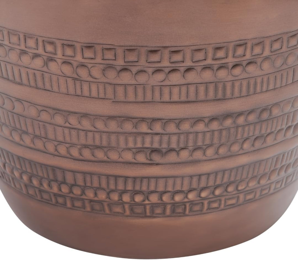 Modern Round Aluminum Hammered Embossed Texturing Metal End Table, Hand-Stamped Iron, Boho Accent Side Table, Drum Shaped, for the Living Room and Bedroom, Copper