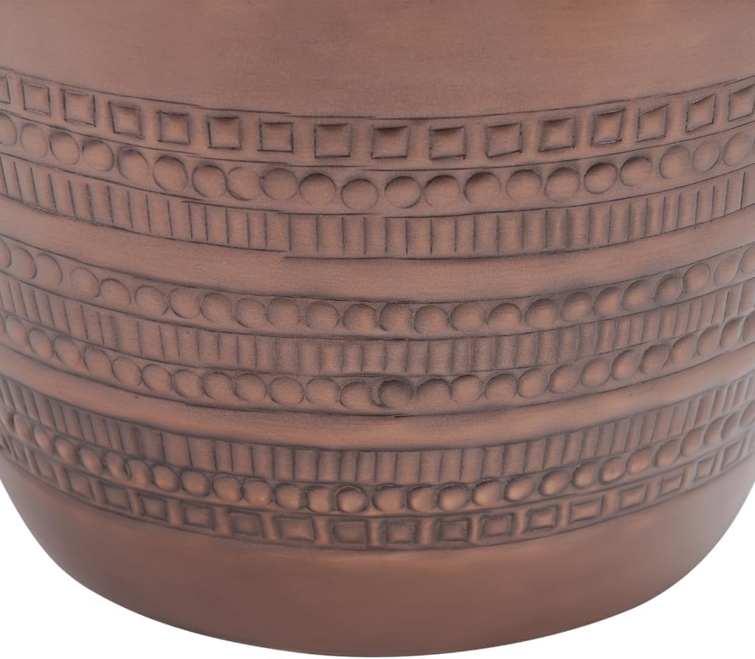 Modern Round Aluminum Hammered Embossed Texturing Metal End Table, Hand-Stamped Iron, Boho Accent Side Table, Drum Shaped, for the Living Room and Bedroom, Copper
