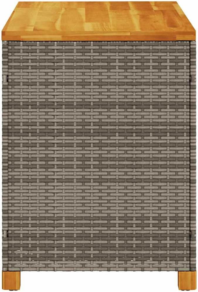 Patio Storage Box Gray Poly Rattan Resin Wicker Bench with Acacia Wood Lid 43.3"x21.7"x24.8" Weather Resistant Outdoor Deck Cushion Chest for Garden Backyard Porch