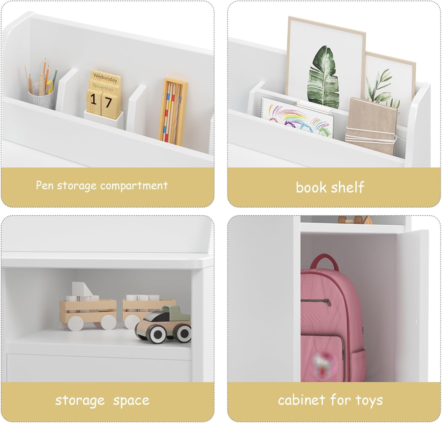 Kids Desk and Chair Set,Study Desk for Kids with Hutch, Storage Cabinet, Wooden Children Study Table, Student Writing Desk Computer Workstation for Kids Bedroom & Study Room,White