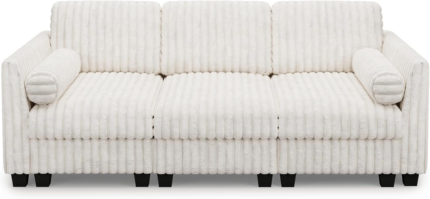 Belffin Plush Corduory Sectional Sleeper Sofa with Wide Deep Seat Modular Sectional Cloud Couches for Living Room. Beige Couch