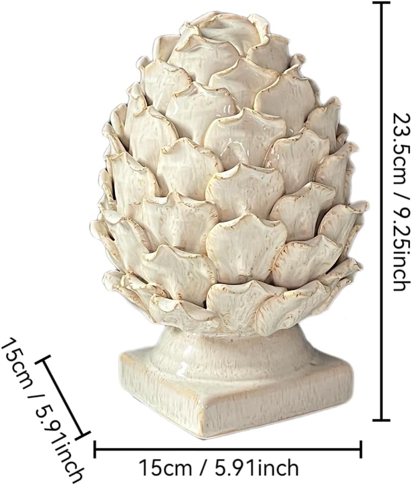 White Ceramic Artichoke Statue | Unique Artisanal, Decorative Sculpture, For Living Room, Office, Bookshelf