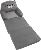 Kids Couch Toddler Chair Plush Cat Design, Foldable Floor Seat Grey 3 Layer - Comfortable Soft Cushion, Portable and, Perfect for Napping and Playing (3 Layers)