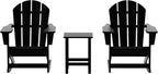 HDPE Laguna Outdoor Rocking Poly Adirondack Chair with Side Table 3-Piece Set, Black
