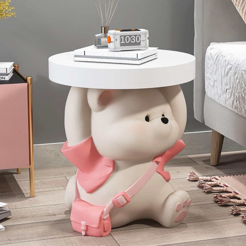 Cute Resin Bear Side Table with MDF Desktop, Modern and Simple Bedside Table, Multifunctional Small Accent Table for Living Room, Bedroom and Office(Gray)