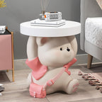 Cute Resin Bear Side Table with MDF Desktop, Modern and Simple Bedside Table, Multifunctional Small Accent Table for Living Room, Bedroom and Office(Gray)