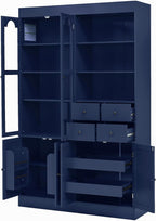 Freestanding Tall Kitchen Pantry Cabinet with 4 Drawers, Door Shelves and Pull-Out Trays, Wood Buffet Cabinet with Hutch with Hutch (Blue)