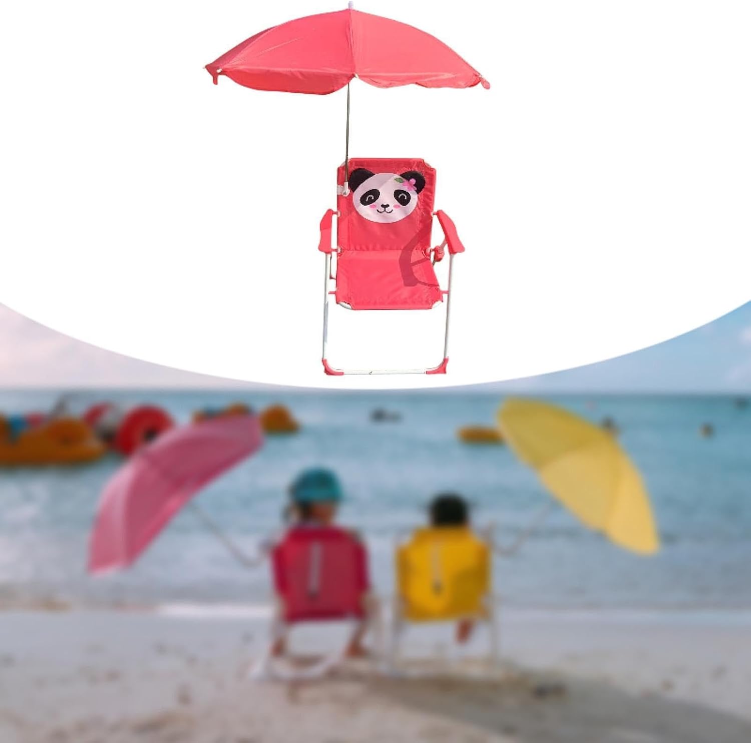 harayaa Child Beach Chair Outdoor Foldable Recliner Kids Seat with Sun Protection Umbrella Oxford Cloth Steel Pipe Suitable for Baby Hiking Garden, Red