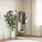 KaKaBB Gold Clothing Rack, Freestanding Coat Rack with Metal Shelves and Natural Marble Base, Small Clothes Stand Organizer for Bedroom, Entryway, Apartment (Gold, 19.7")