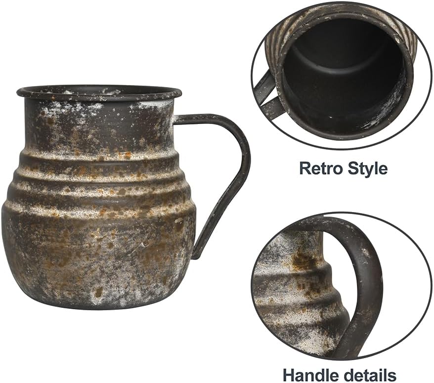 Rustic Metal Farmhouse Vase Shabby Chic Small Pitcher Fall Vase Brown Decorative Vase for Farmhouse Kitchen Decor