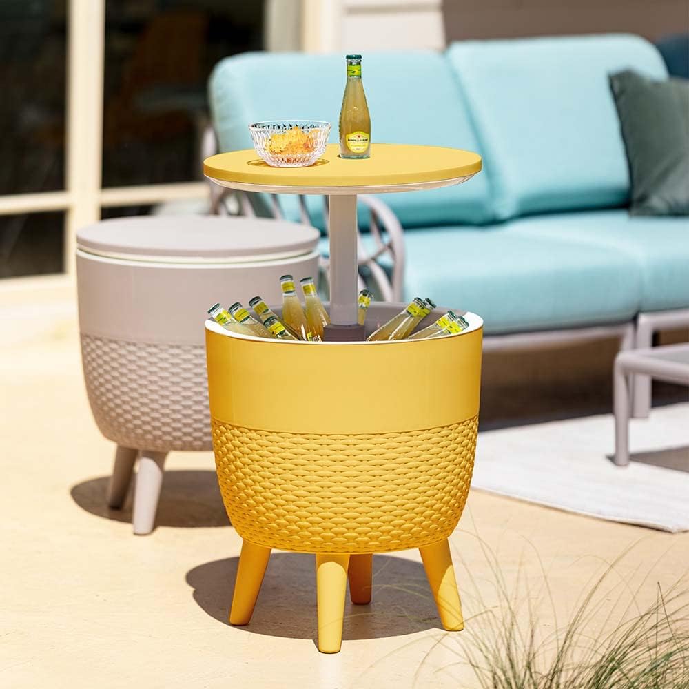 Lagoon Cancún Outdoor Cooler Bar/Cocktail/Coffee 3-in-1 Patio Table (Gold)