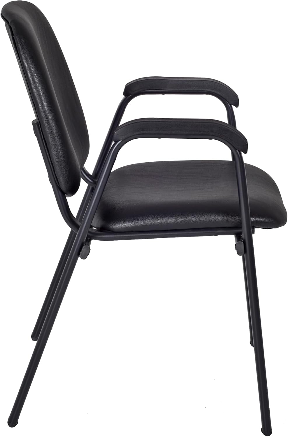 Romig Ace Vinyl Guest Stacking Chair with Arms, Durable and Comfortable Upholstery, Sturdy Steel Frame, Stackable Design for Office, Reception, and Conference Areas - Midnight Black