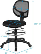 Giantex Tall Office Chairs Set of 2, Drafting Chair with Back, Height Adjustable Home Office Chair on Wheels, Ergonomic Computer Standing Desk Chair with Footrest Ring for Bedroom, Black