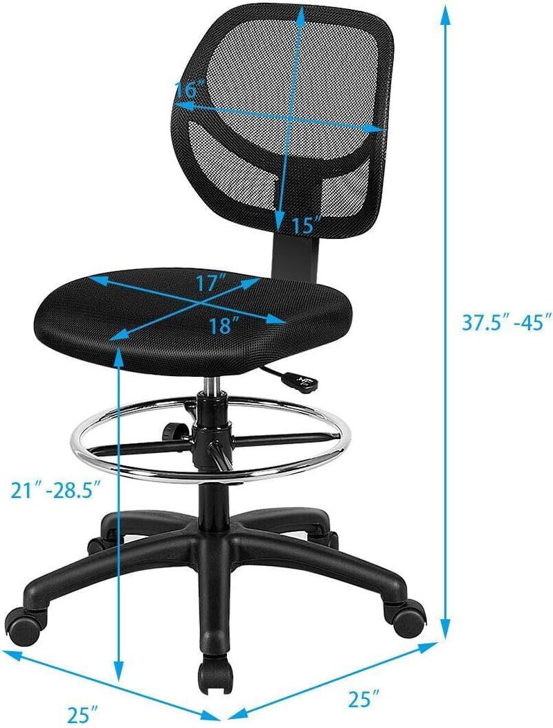 Giantex Tall Office Chairs Set of 2, Drafting Chair with Back, Height Adjustable Home Office Chair on Wheels, Ergonomic Computer Standing Desk Chair with Footrest Ring for Bedroom, Black