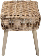 Accent Bench with Natural Kubu Rattan and Grey Acacia Wood for Living Room Entryway