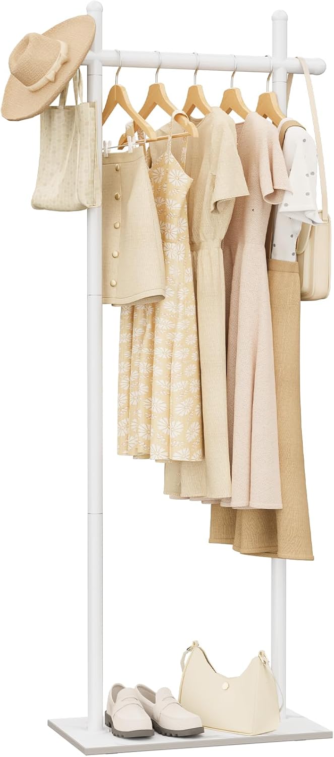 Industrial Clothes Racks,Metal Garment Trees,68.9in,White,Small | Coat Racks Freestanding with Natural Patterned Bottom Plate,Easy to Clean Coat Hangers for Home,Clothing Stands for Office