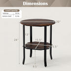 Giantex Round Side Table Set of 2, 2-Tier Small Sofa Couch End Table with Storage Shelf & Steel Frame, Wood Bedside Night Stand for Small Space Bedroom Living Room (Rustic Brown)