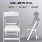 VINGLI White Resin Folding Chair with Padded Cushion, Set of 1, Plastic Foldable Seat for Indoor & Outdoor Use, Comfortable Design for Events, Parties & Home (1, White, M)