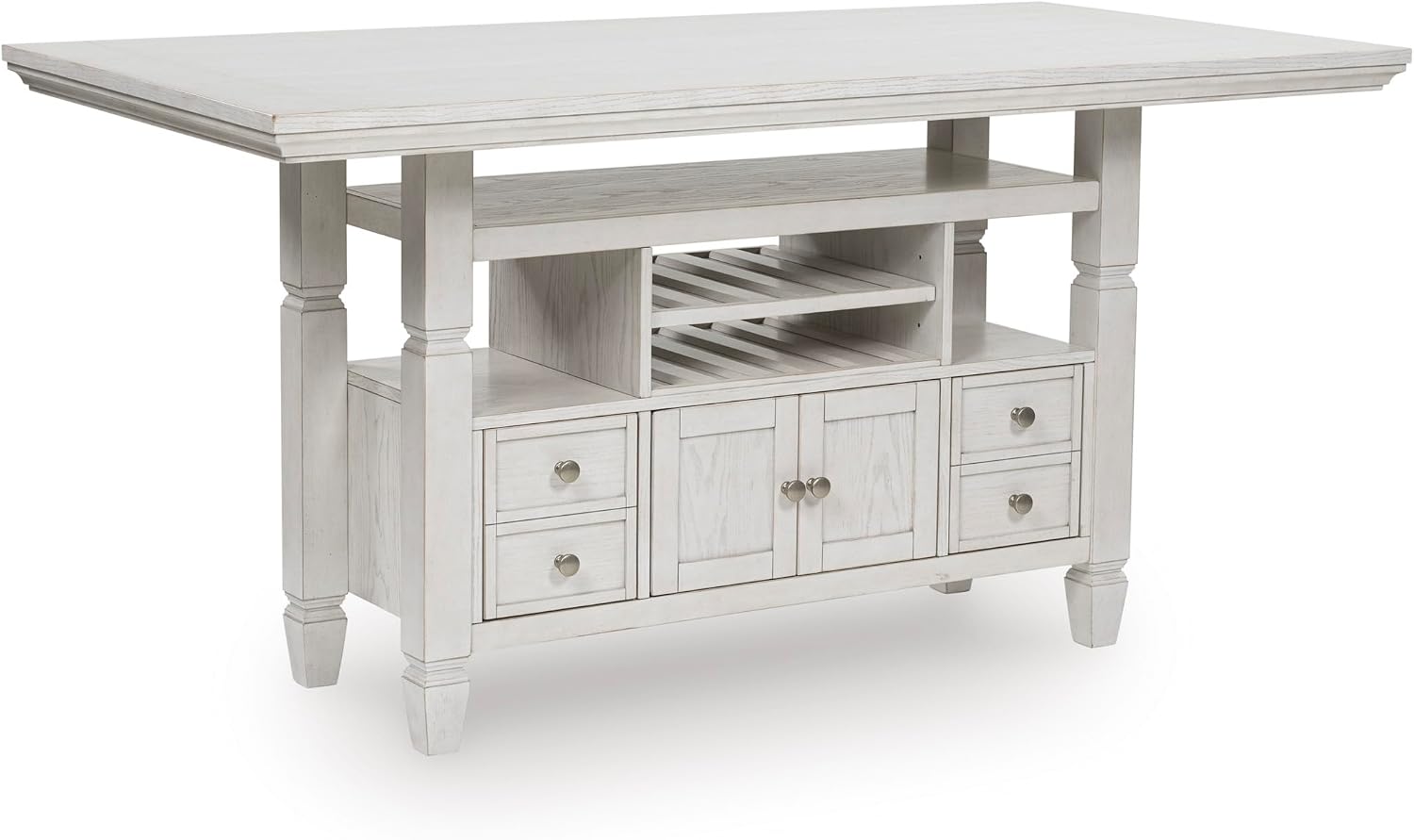 Signature Design By Ashley Robbinsdale 72-Inch Counter Height Dining Table with Kitchen Island Storage, Rubberwood Solids, Ash Veneer and MDF Substrates, Antique White