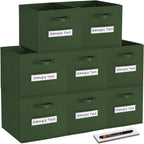 Fabric storage cubes (8 Pack) 13 Inch Cube Storage Bin, cube organizer bins with 8 Labels Window Cards & a Pen, Foldable cube organizer bins and Storage Box, Dark Green