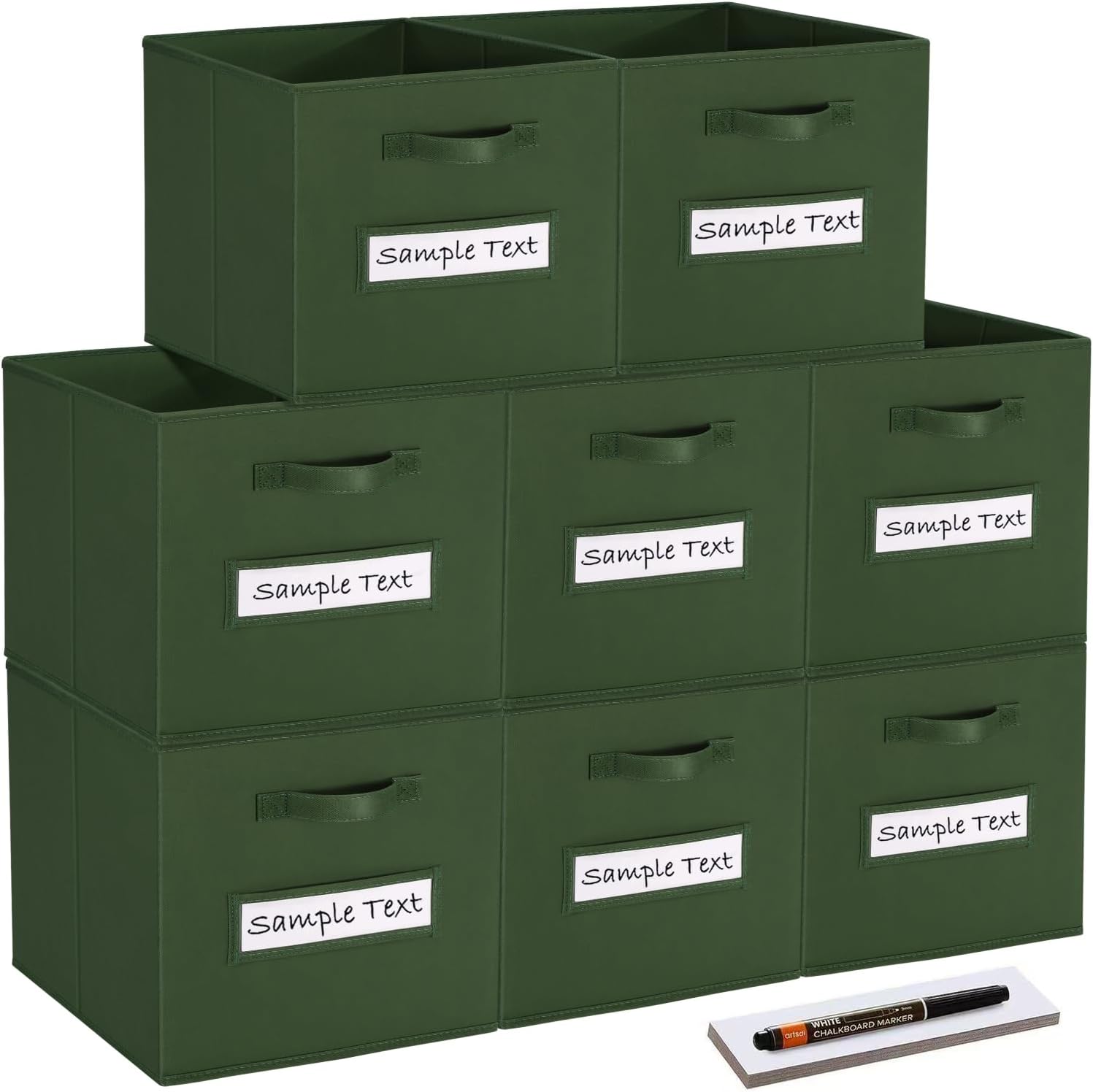 Fabric storage cubes (8 Pack) 13 Inch Cube Storage Bin, cube organizer bins with 8 Labels Window Cards & a Pen, Foldable cube organizer bins and Storage Box, Dark Green