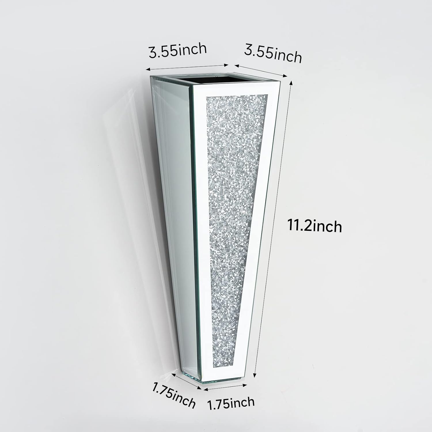 Crystal Wall Vase Hanging Flower-vase - Silver Crushed Diamond Mirrored Container Flower Vase Home Decor for Living Room, Dining Room, Bedroom, Set of 2 （11.2 Inch High） Wittolins