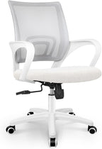 NEO CHAIR Office Desk Computer Chair Ergonomic Mesh Gaming Cushion Seat with Comfy Lumbar Mid Back Support Adjustable Height Swivel Rolling Wheels for Home Task (Ivory)