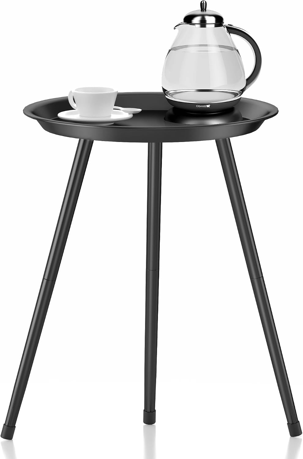 Black Small Round Table for the Living Room，Lndoor Plant Suppor，All Matte Black with 3 Legged，for Any Room