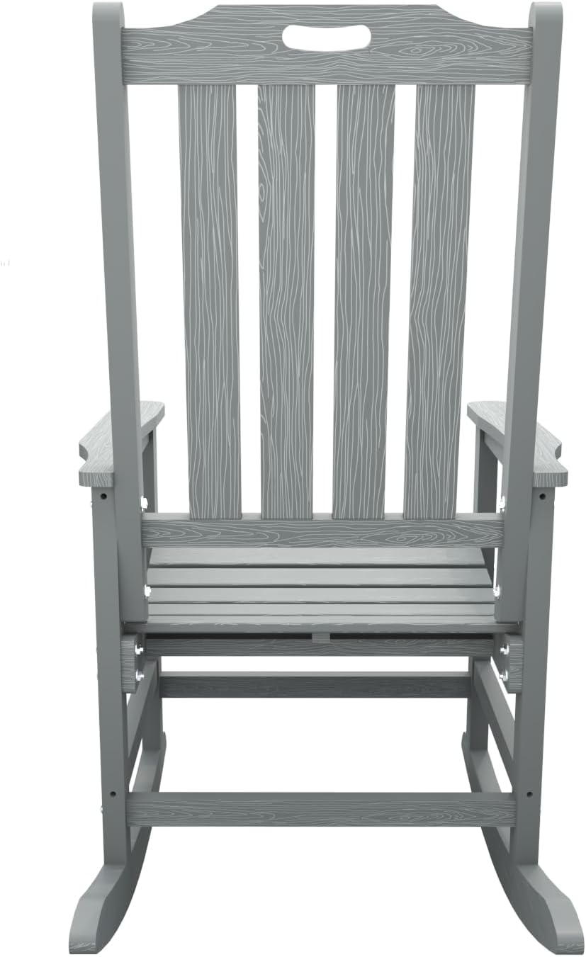THOEOE Outdoor Rocking Chairs, Oversized Patio Rocking Chair | HDPE Outdoor Rockers for Front Porch, Patio, Backyard, Balcony and Garden. All-Weather High Back Design, Gray