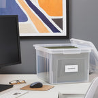 STAPLES Plastic File Box with Snap Lid, Letter/Legal Size, Clear, 4/Carton