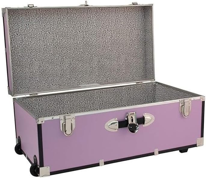 HomeStock Rustic Romance Heavy Duty 30" Under Bed College Storage Trunk with Lock, Latch Closure Type, 15.75" D x 30" W x 12.25" H, Ideal Camp Dorm Room Trunk Footlocker Orchid