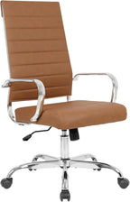 LANDSUN Home Office Chair High Back Executive Chair Ribbed Leather Computer Desk Chair with Armrests Soft Padded Adjustable Height Swivel Modern Conference Chrome Brown