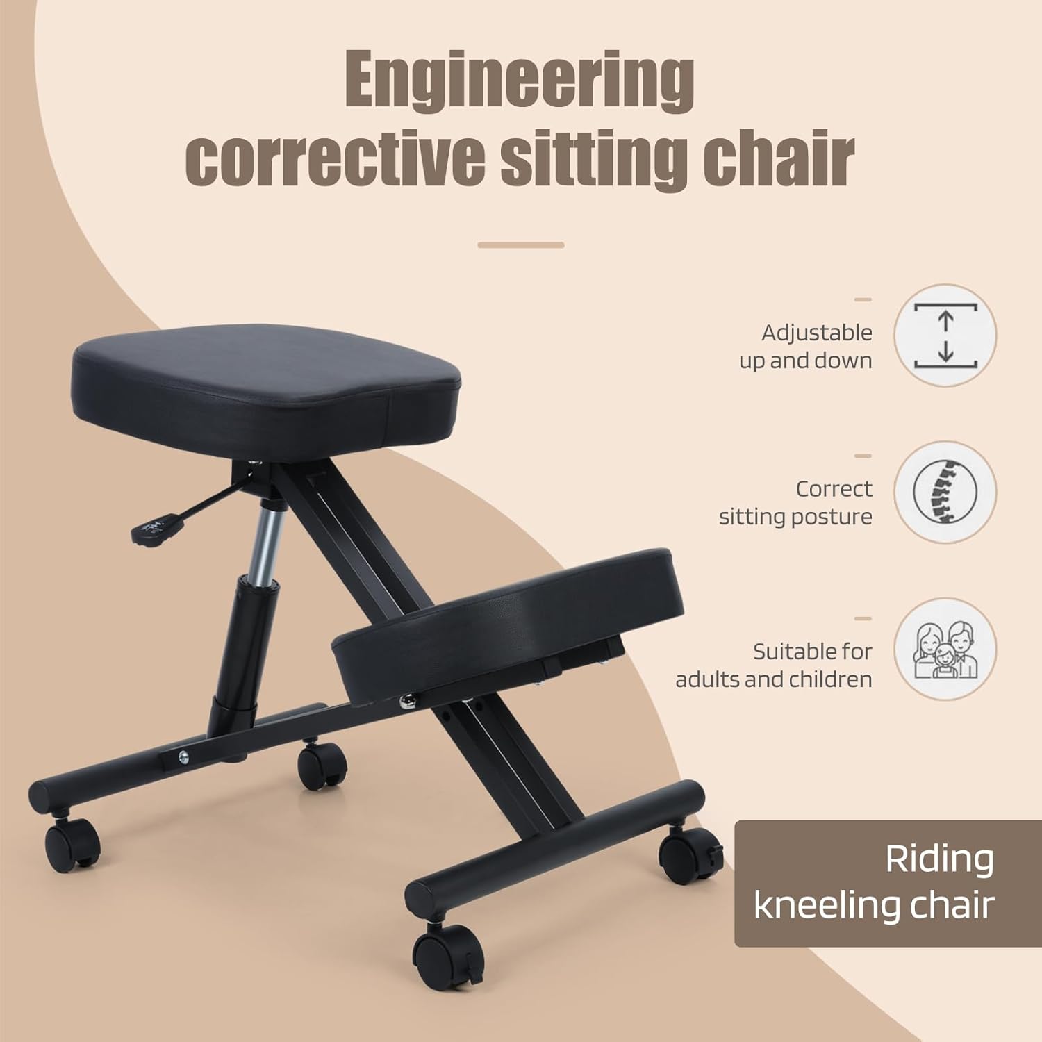 YOXIER Kneeling Chair,Meditation Chair,Posture Chair to Relieve Neck & Back Pain, Brake and Smooth Gliding Casters, Knee Chair Ergonomic,Posture Office Chair with an Angled Seat and Casters Black