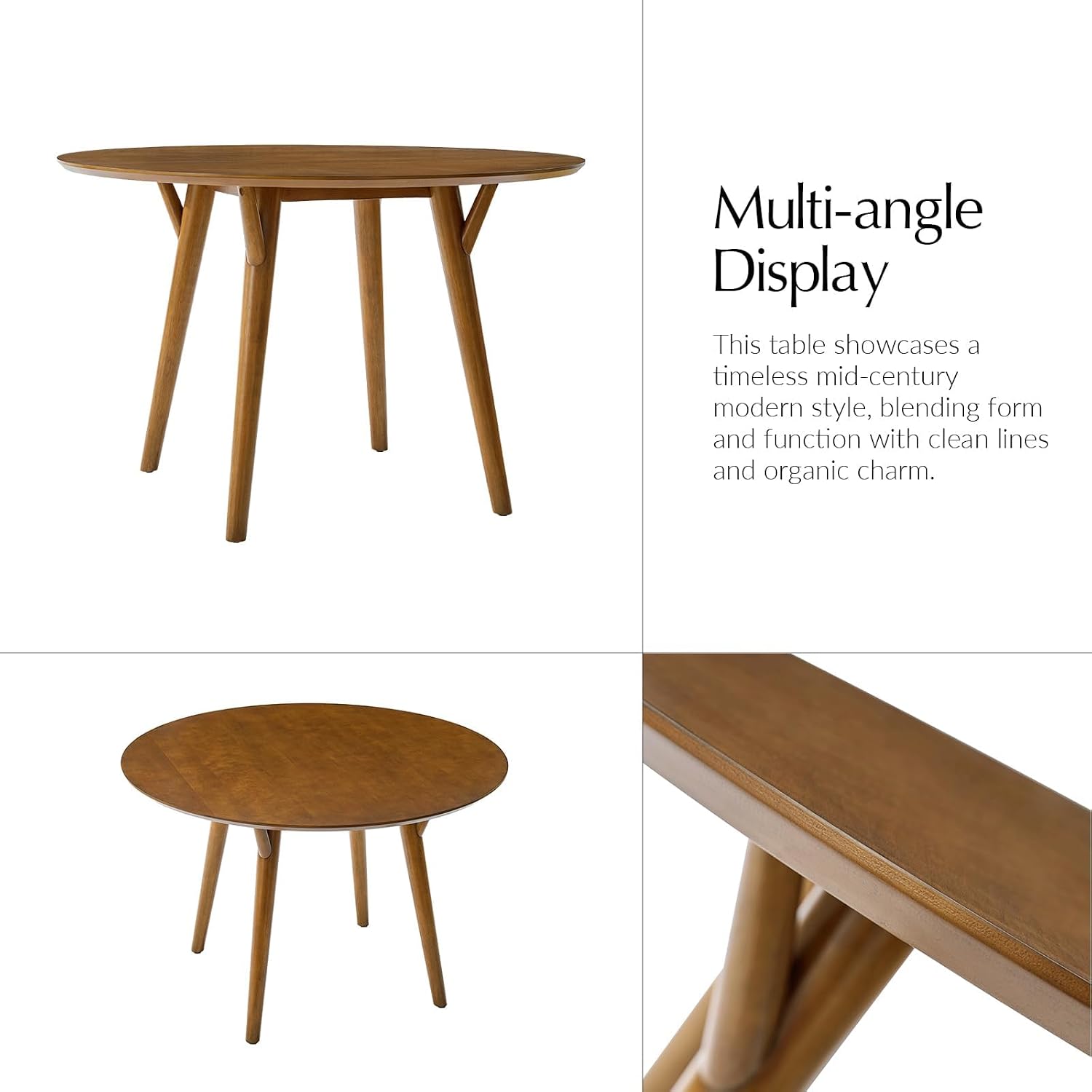 HULALA HOME Round Dining Table for 4, 45” Solid Wood Kitchen Dining Room Table, Small Dinner Coffee Writing Table for Kitchen Cafe Space Saving, Acorn