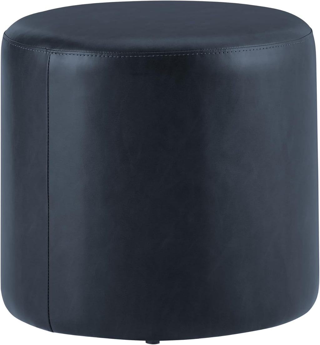 Studio Living® 19” Wentworth Ottoman Round Faux Leather Bench, Stationary Ottomans, Backless Chair, Footrest for Living Room, Footstool Office, Bedroom, Padded Seat, Navy Blue