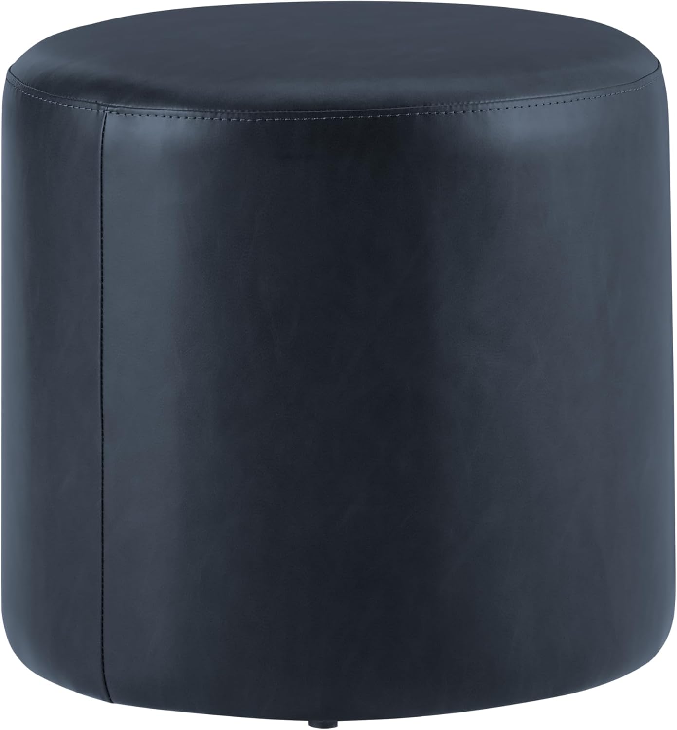 Studio Living® 19” Wentworth Ottoman Round Faux Leather Bench, Stationary Ottomans, Backless Chair, Footrest for Living Room, Footstool Office, Bedroom, Padded Seat, Navy Blue