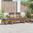 Outdoor Acacia Wood Daybed for 2, Convertible Garden Lounge Bench with Adjustable Armrests and Dark Grey Cushions for Patio, Backyard, and Terrace